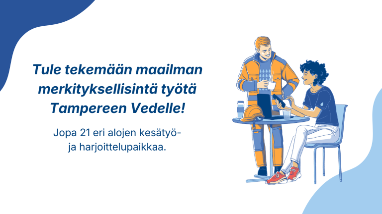 Piirroskuva, jossa kaksi työntekijää kahvilla.